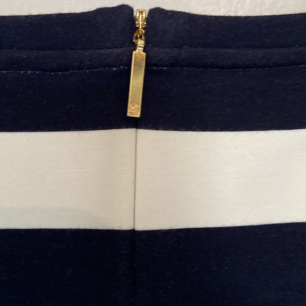 LRalph Lauren Navy White Striped Dress Womens Med Bell Sleeve Midi Nautical - Picture 3 of 11